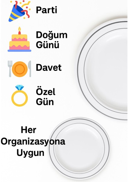 Porselen Görünümlü Gümüş Yaldızlı 19 cm Lüks Plastik Tabak – 6’lı Set, Gıda Temasa Uygun 19CM fırsatları