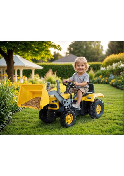 Kepçeli Pedallı Sarı Traktör | 36+ Ay Çocuk Oyuncağı | 105×45×52 cm | Korna & Dayanıklı