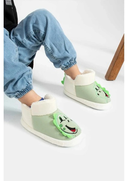 Çocuk Kaydırmaz Taban Panduf Pamuk Astarlı Köpek Desenli Çok Amaçlı Okul Kreş Patiği Ev Patiği