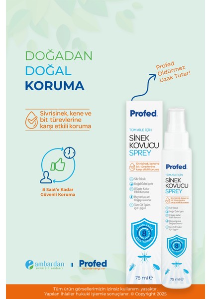 Profed Doğal Sinek, Kene ve Bit Kovucu Sprey - Türkiye'nin En Iyi Biyosidal Ruhsatlı Ürünü 2 Adet