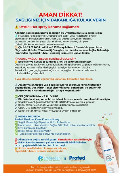Profed Doğal Sinek, Kene ve Bit Kovucu Sprey - Türkiye'nin En Iyi Biyosidal Ruhsatlı Ürünü 2 Adet fiyatları