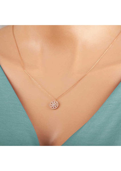 925 Ayar Gümüş Rose Çiçek Kadın Gümüş Kolye T7376 fırsatları