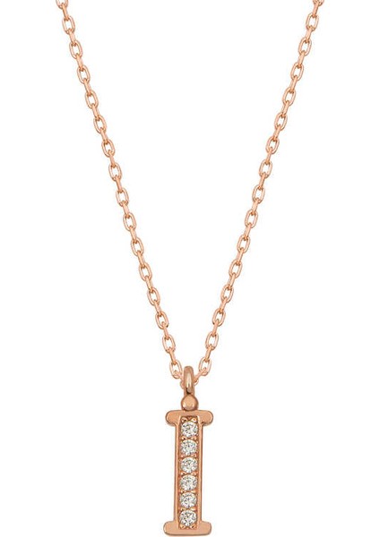 925 Ayar Gümüş Rose I Harfi Kadın Gümüş Kolye T6733