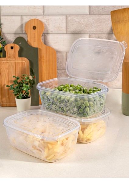 3'lü Buzdolabı Organizeri Mikrodalga ve Derin Dondurucuya Uygun Saklama Kabı (1 Lt)