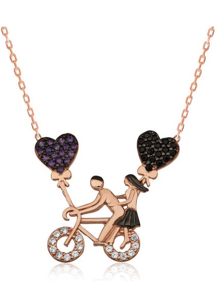 925 Ayar Gümüş Bisikletli Aşıklar Kadın Gümüş Kolye PT2610666