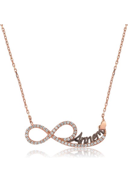 925 Ayar Gümüş Annem Yazılı Sonsuzluk Kadın Gümüş Kolye PT2610050