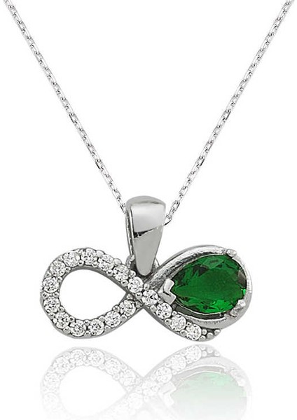 925 Ayar Gümüş Yeşil Taşlı Sonsuzluk Bayan Kolye PT2610058