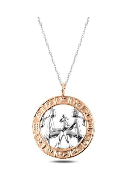 ​925 Ayar Gümüş Rose Ikizler Burcu Kadın Gümüş Kolye T4911