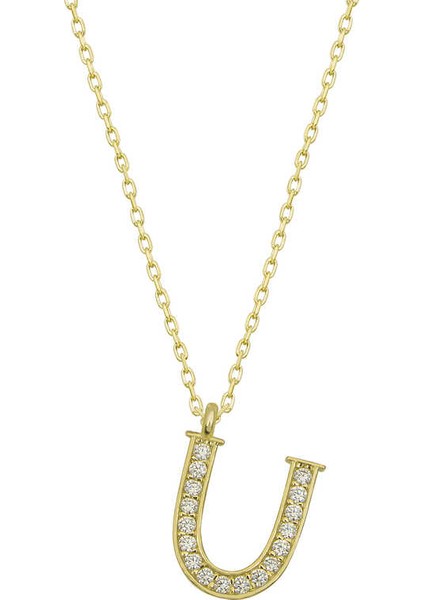 925 Ayar Gümüş U Harfi Kadın Gümüş Kolye T6629
