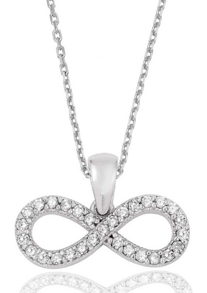 925 Ayar Gümüş Beyaz Taşlı Sonsuzluk Kadın Gümüş Kolye PT0460101
