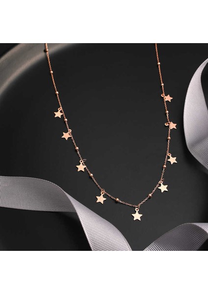 925 Ayar Gümüş Rose Yıldızlı Dorika Kadın Gümüş Kolye T7914 fırsatları