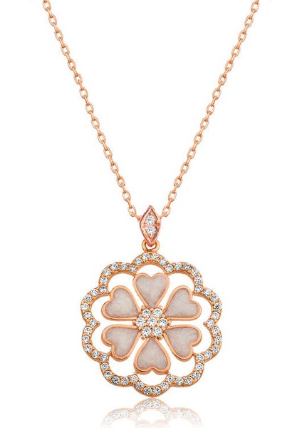 925 Ayar Gümüş Kalp Çiçek Kadın Gümüş Kolye T4603