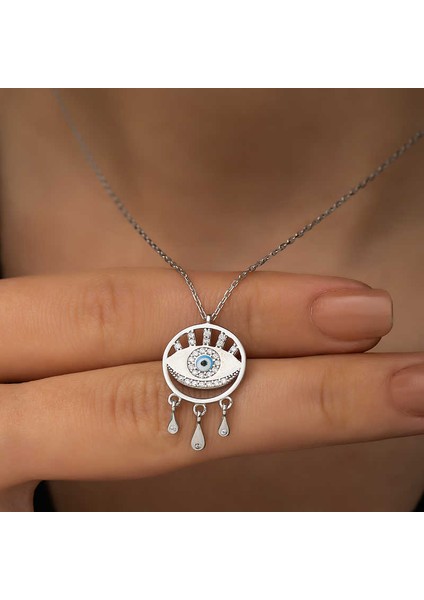 925 Ayar Gümüş Nazarlı Göz Kadın Gümüş Kolye T4586 modelleri
