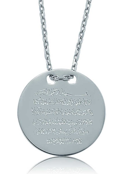 925 Ayar Gümüş Ayetel Kürsi Yazılı Plaka Kadın Gümüş Kolye PT2610219