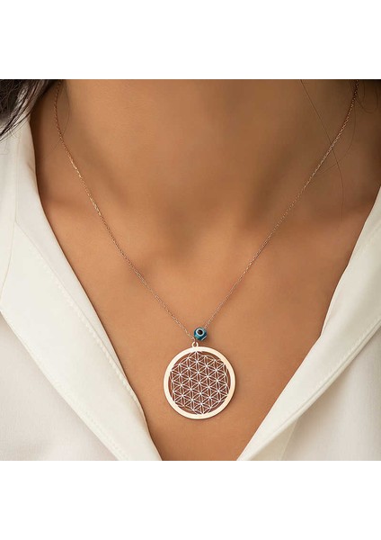 925 Ayar Gümüş Rose Nazar Gözlü Yaşam Çiçeği Kolye T4486 fiyatları