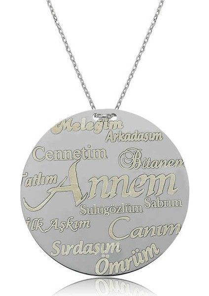 925 Ayar Gümüş Annem Yazılı Plakalı Kadın Gümüş Kolye PT2610005