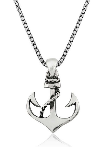 925 Ayar Gümüş Deniz Çapası Erkek Gümüş Kolye T4367