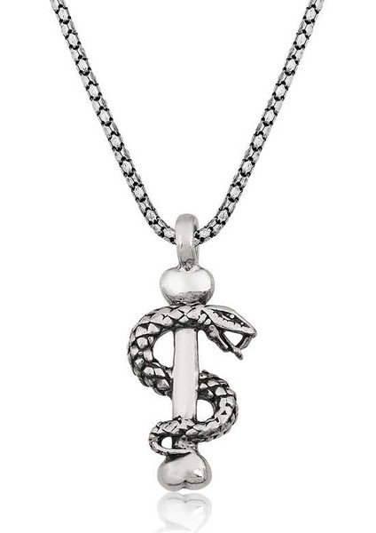 925 Ayar Gümüş Yılan Erkek Gümüş Kolye T4365