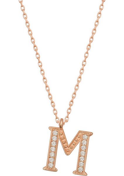 925 Ayar Gümüş Rose M Harfi Kadın Gümüş Kolye T6737