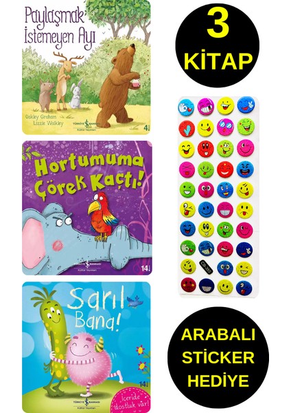 Emojili Sticker Hediye - Okul Öncesi Resimli Kitaplar - Paylaşmak Istemeyen Ayı - Çörek - Sarıl .