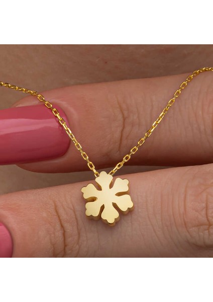 925 Ayar Gümüş Gold Minimal Kar Tanesi Kadın Kolye T8658