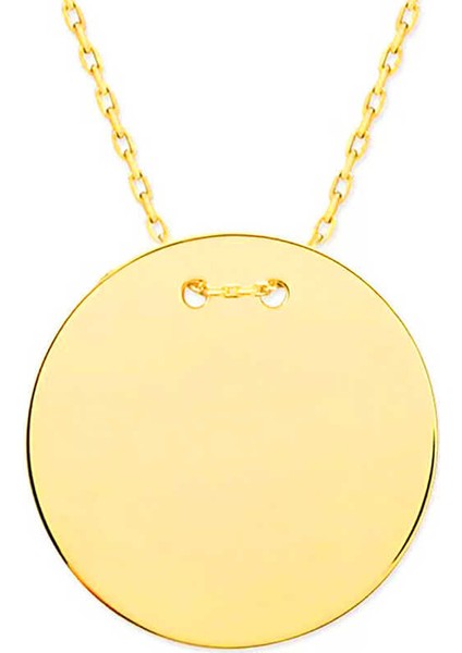 925 Ayar Gümüş Gold Yuvarlak Plaka Kolye T7842