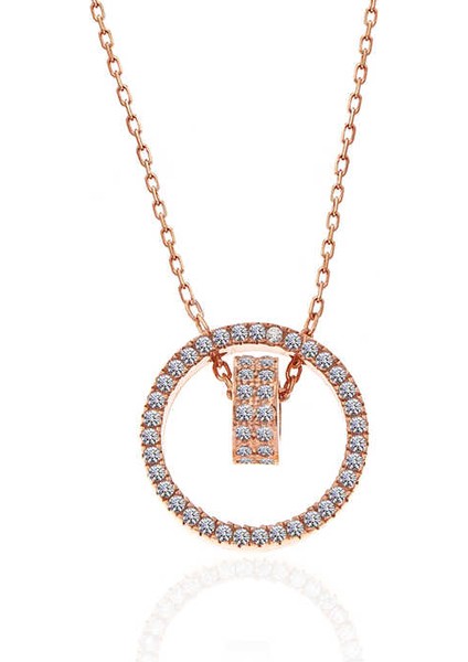 925 Ayar Gümüş Rose Iç Içe Geçmiş Halka Kadın Kolye T7362 fiyatları