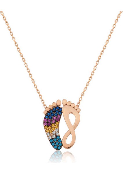 925 Ayar Gümüş Rose Ayak Izi Kadın Gümüş Kolye T4277