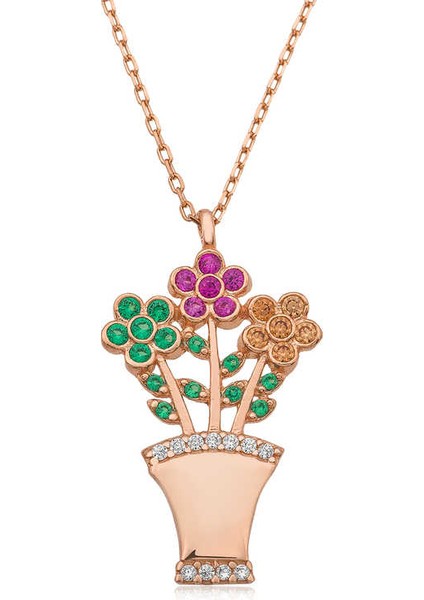 925 Ayar Gümüş Çiçek Buketi Kadın Gümüş Kolye PT26109150