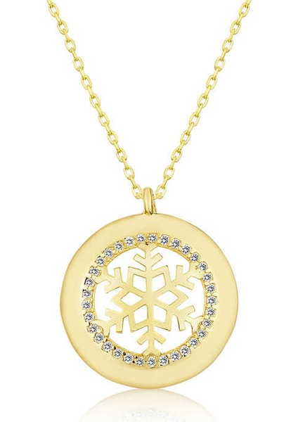 925 Ayar Gümüş Gold Kar Tanesi Kadın Gümüş Kolye T5124