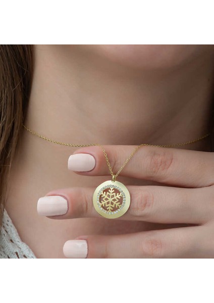 925 Ayar Gümüş Gold Kar Tanesi Kadın Gümüş Kolye T5124 fiyatları