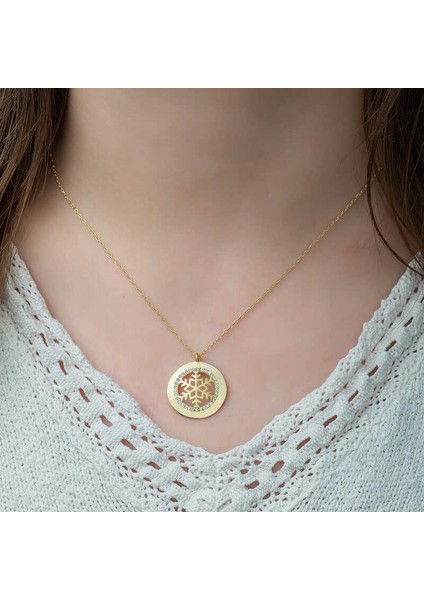 925 Ayar Gümüş Gold Kar Tanesi Kadın Gümüş Kolye T5124 modelleri