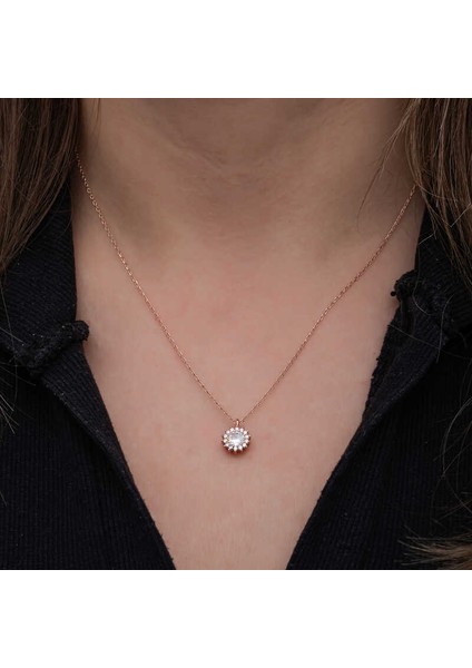 925 Ayar Gümüş Rose Minimal Yuvarlak Anturaj Kadın Kolye T8571 fiyatları