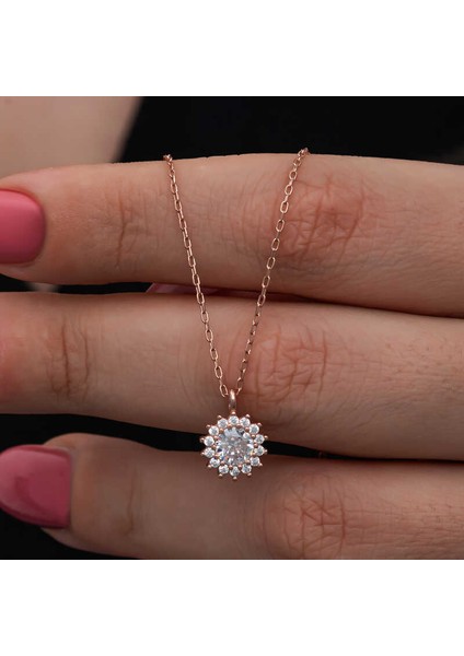 925 Ayar Gümüş Rose Minimal Yuvarlak Anturaj Kadın Kolye T8571 modelleri