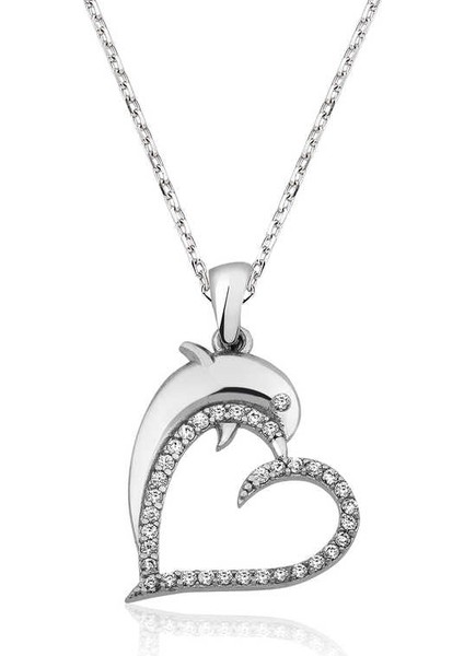 925 Ayar Gümüş Kalpli Yunus Balığı Kadın Gümüş Kolye PT2610713