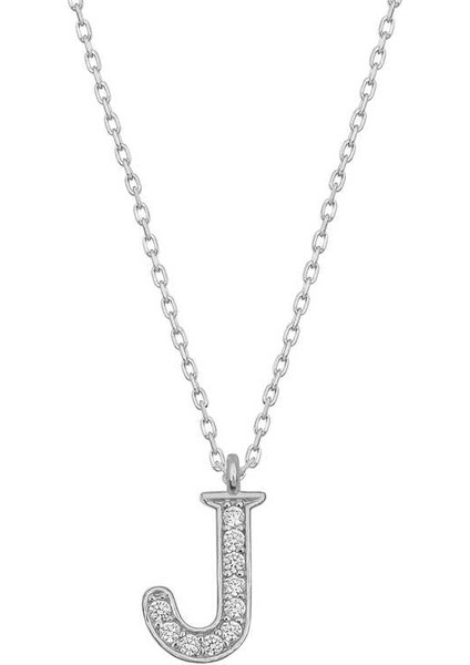 925 Ayar Gümüş Rodyum Kaplama J Harfi Kadın Gümüş Kolye T6687