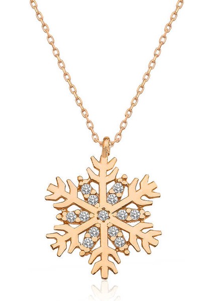 925 Ayar Gümüş Rose Kar Tanesi Kadın Gümüş Kolye T4970