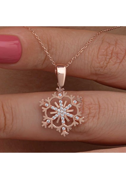 925 Ayar Gümüş Rose Kar Tanesi Kadın Kolye T8662