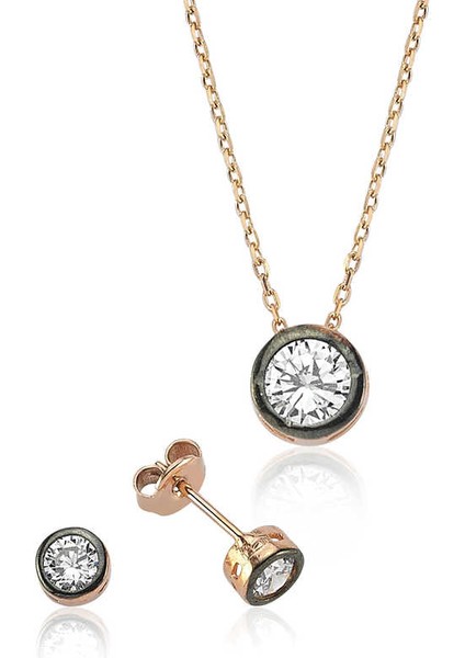 925 Ayar Gümüş Yuvarlak Tek Taş Set ST2610051