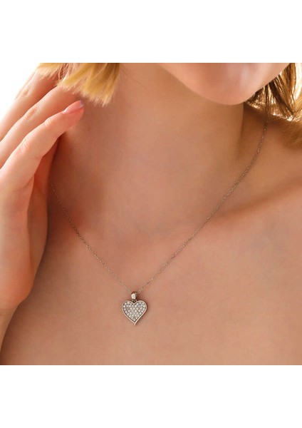 925 Ayar Gümüş Kalp Kadın Kolye T7959 fiyatları