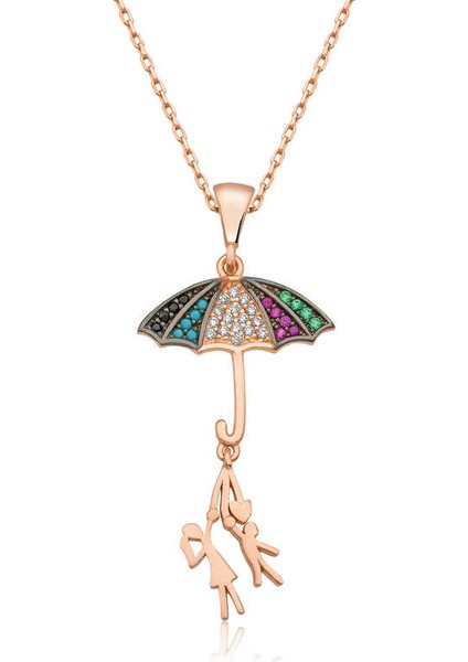 ​925 Ayar Gümüş Şemsiye Tutan Aşıklar Kadın Gümüş Kolye T3890