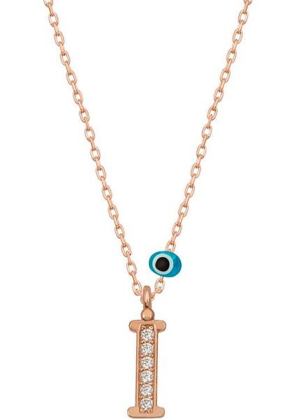 925 Ayar Gümüş Nazar Rose I Harfi Kadın Gümüş Kolye T6878