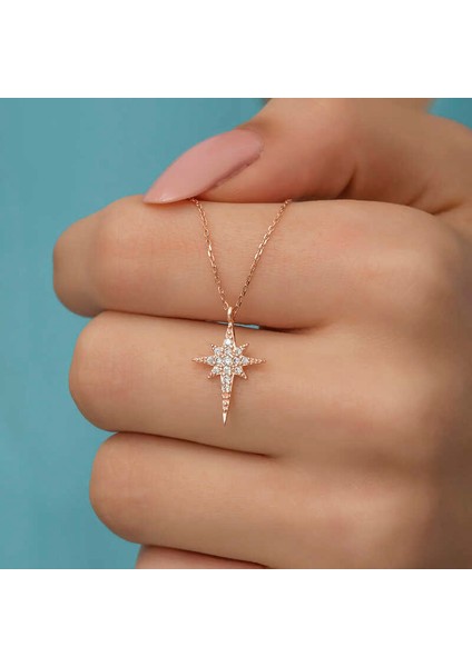 925 Ayar Gümüş Rose Kutup Yıldızı Kadın Gümüş Kolye T7074 modelleri