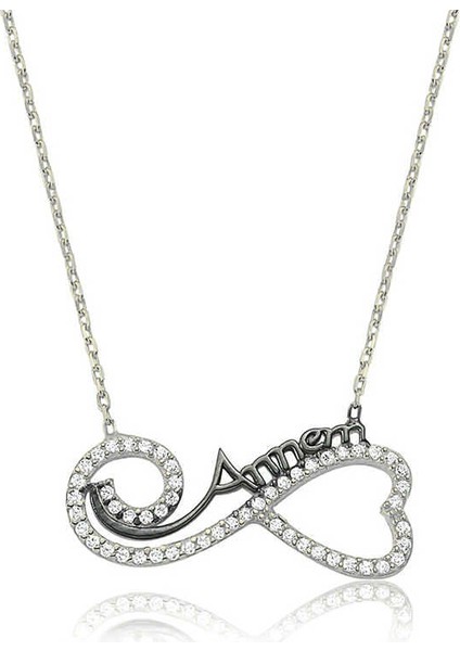 925 Ayar Gümüş Kalpli Sonsuzluk Annem Gümüş Kolye T6382
