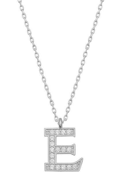 925 Ayar Gümüş Rodyum Kaplama E Harfi Kadın Gümüş Kolye T6681