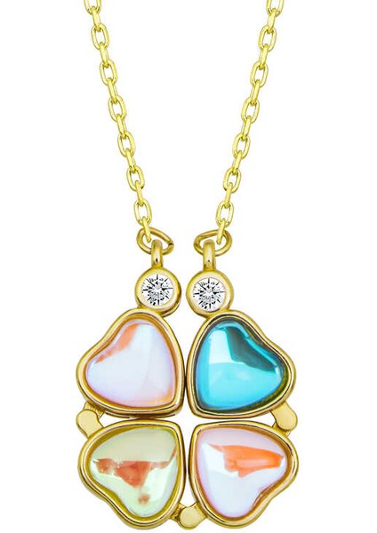 925 Ayar Gümüş Renkli Açılabilen Yonca Kadın Gümüş Kolye T6975