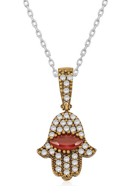 925 Ayar Gümüş Fatma Eli Otantik Bayan Gümüş Kolye T5962