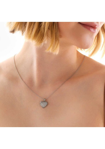 925 Ayar Gümüş Bombeli Kalp Kadın Kolye T7962 fiyatları