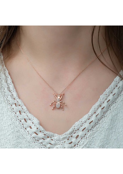 925 Ayar Gümüş Rose Örümcek Kadın Gümüş Kolye T5120 fiyatları