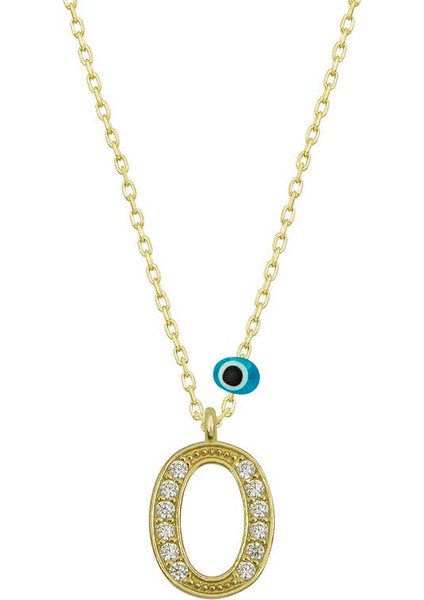 925 Ayar Gümüş Nazar Gold O Harfi Kadın Gümüş Kolye T6791